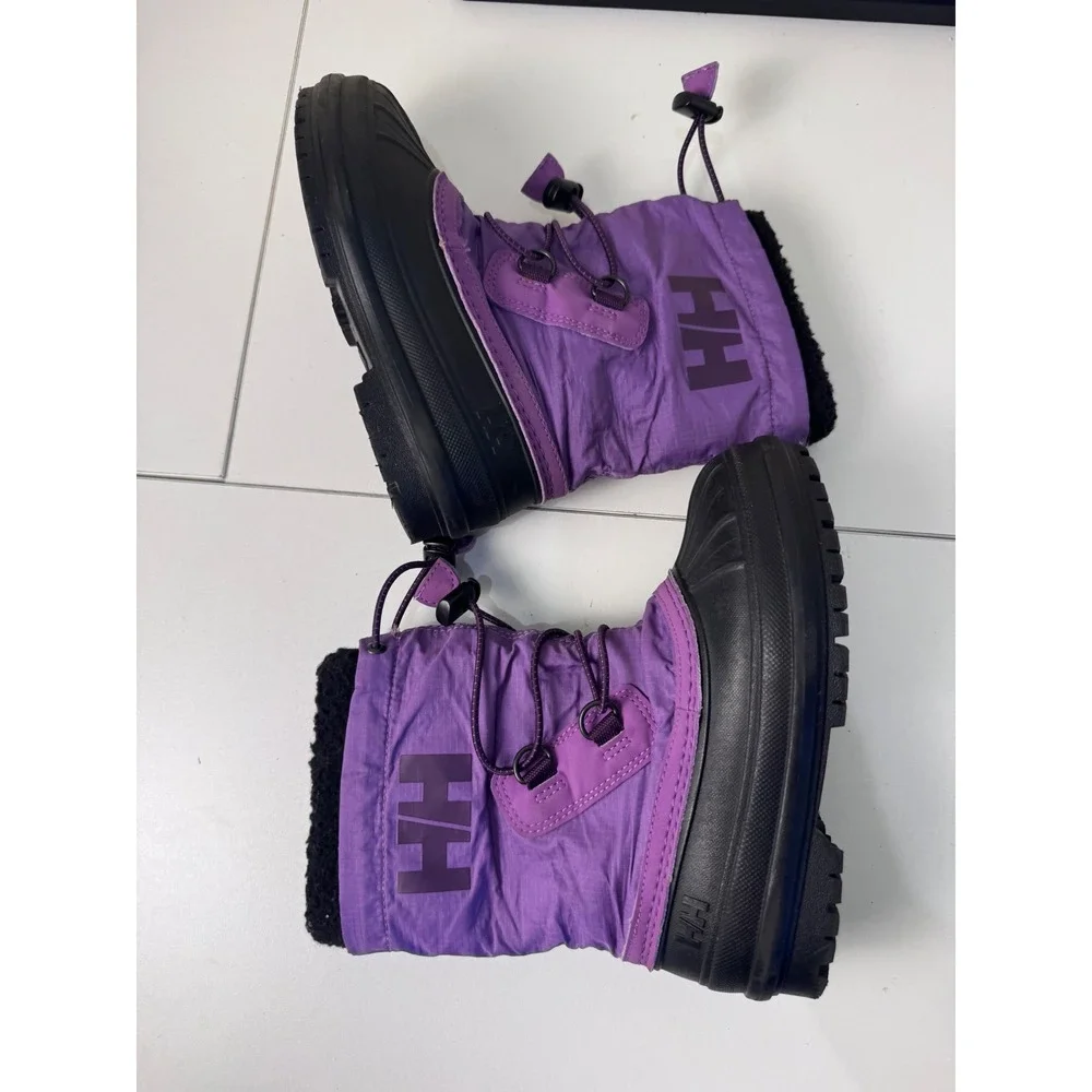 Helly Hansen Snow Boots Kids Size 12 Purple Black Winter Faux Fur Lined Gorpcore